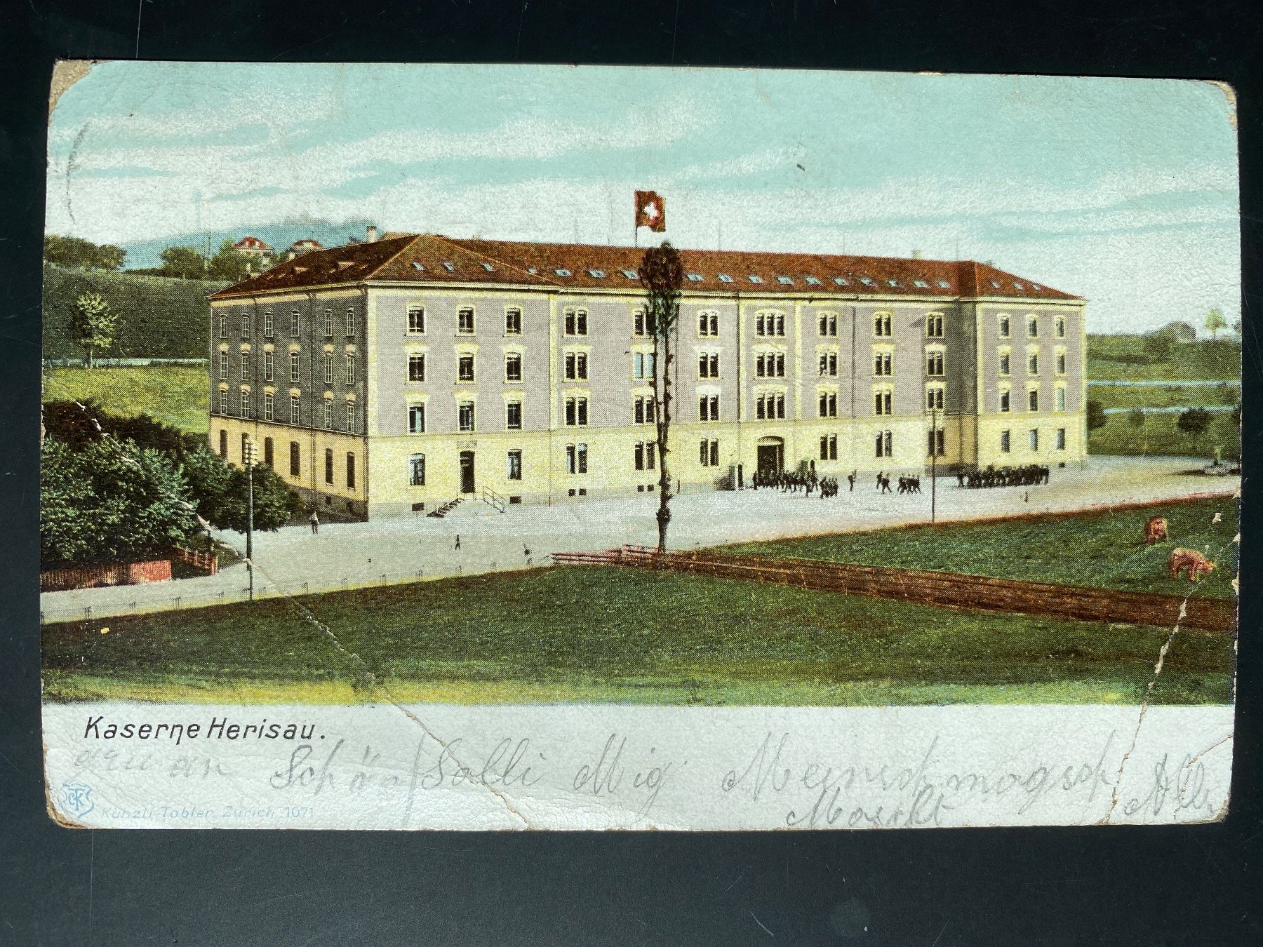 Ansichtskarten: Ansichtskarte von Herisau AR von 1906 - Kaserne – Gebraucht aus Engelberg von Delraich