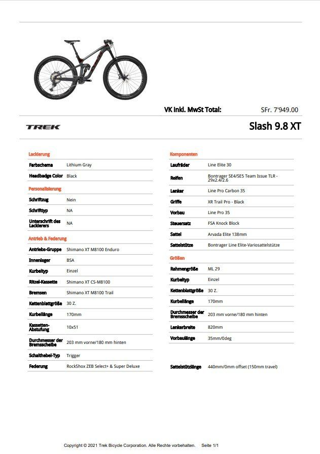 Trek Biciclette: Mountainbike TREK Slash 9.8 XT – Nuovo (secondo la descrizione) da Seengen venduto da sim_8y7g 2