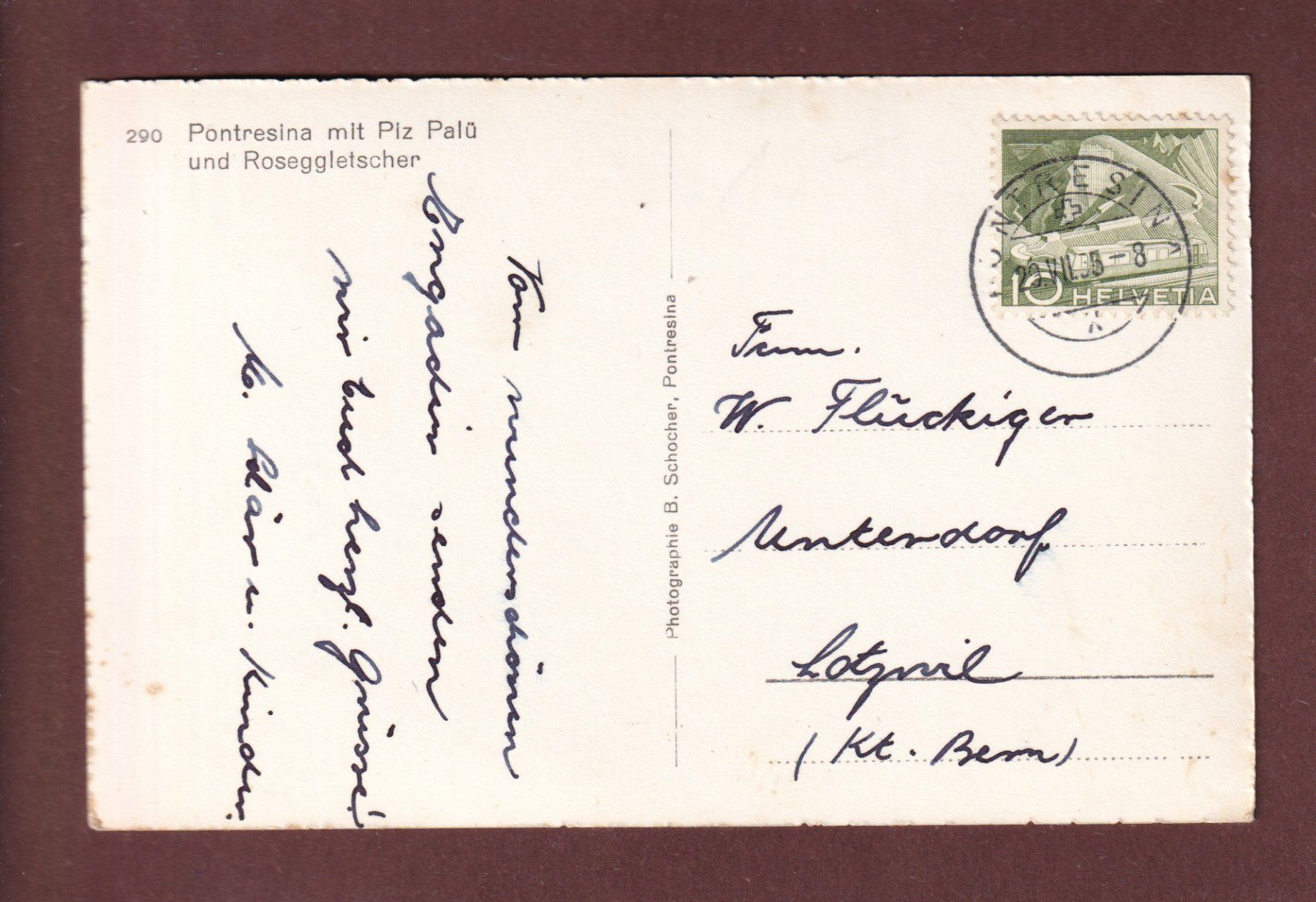 Cartoline postali: PONTRESINA - 1955 – Usato da Pully venduto da nicecards-shop 1