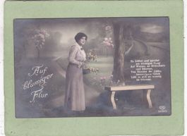 Kitsch Frau Landschaft Blumen  Auf blumiger Flur 1923