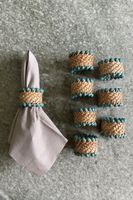 Serviettenringe (8er Set) aus Rattan/Perlen in beige/türkis