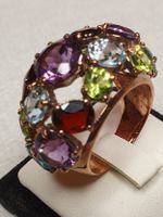 Ring mit bunten Edelsteinen Roségoldfarben Grösse 59 Neu