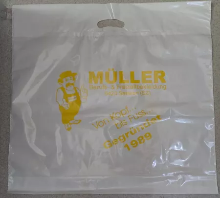50 grosse, bedruckte Plastik-Tragetasche (Grifflochtasche)