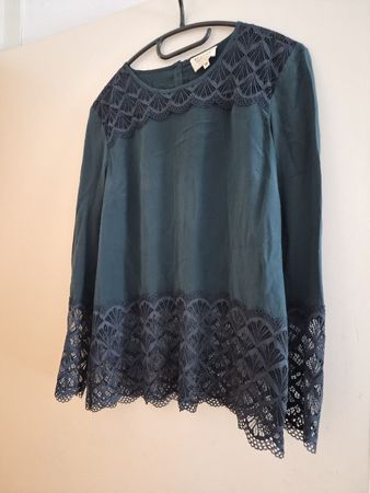 SEZANE Chemisier dentelle vert bouteille taille 38 soie 100%