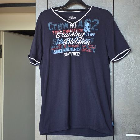 🐸 JEAN PASCALE T-SHIRT L HERREN V-NECK MARINEBLAU SAILING