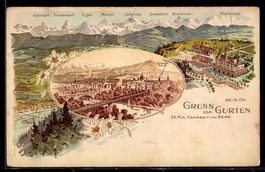 Lithographie Bern, Hotel mit Eiger, Mönch und Jungfrau, Teil
