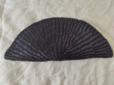 Vintage Half-moon raffia lined black clutch purse bag