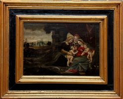 Antico dipinto fiammingo, ramino, Adorazione del bambino