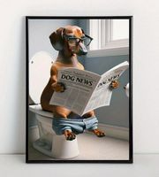 BILD *DACKEL,WC,ZEITUNG* LEINWANDDR. OHNE RAHMEN 30X40CM