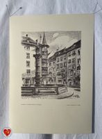 Original Lithographie von J. Nohl - Vierröhriger Brunnen...