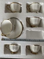 6er Set - Tasse und Untertasse Keramik Goldrand 80ml
