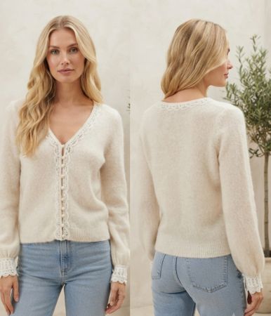 Cardigan Sezane blanc cassé avec dentelle taille S