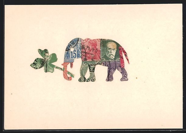Cartes postales: Elefant trägt ein Kleeblatt mit dem R – D'occasion à Berlin par bartko-reher