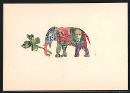 Elefant trägt ein Kleeblatt mit dem R