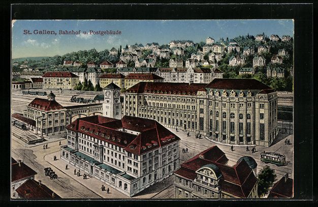 Cartoline postali: St. Gallen, Neuer Bahnhof und Postgebäu – Usato da Berlin venduto da bartko-reher