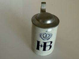 Mini HB Schnapskrug, Stamperl, Zinndeckel, 1900-1930, 2 cl