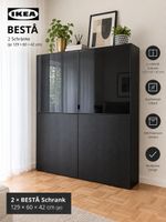 IKEA BESTA Schränke schwarz 129x60x42 cm Glasfronten