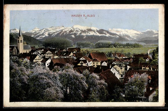 Cartoline postali: Hausen a. Albis, Ortsansicht mit Kirche  – Usato da Berlin venduto da bartko-reher