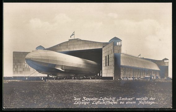 Cartoline postali: Leipzig, Zeppelin Sachsen verlässt den  – Usato da Berlin venduto da bartko-reher
