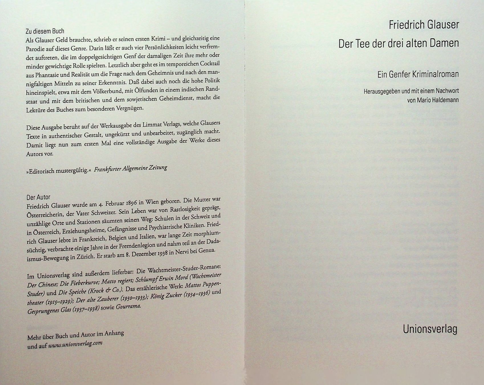 Bücher: Friedrich  Glauser  Der Tee der drei alten Damen – Gebraucht aus Reitnau von Zaomir 2