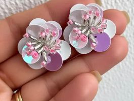 Eleganter Ohrstecker - Perlen & Pailletten - Handmade - Neu!