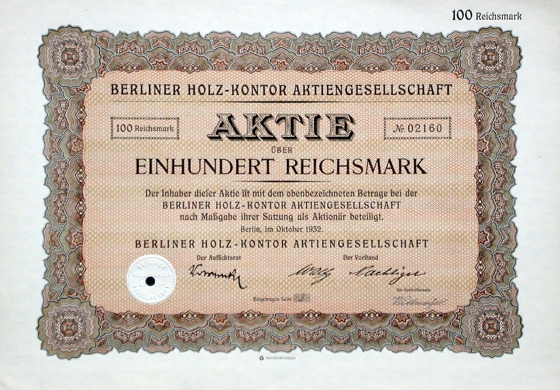 Dokumente: Berliner Holz-Kontor AG, Berlin - 1932 – Gebraucht aus Solothurn von Sgasche