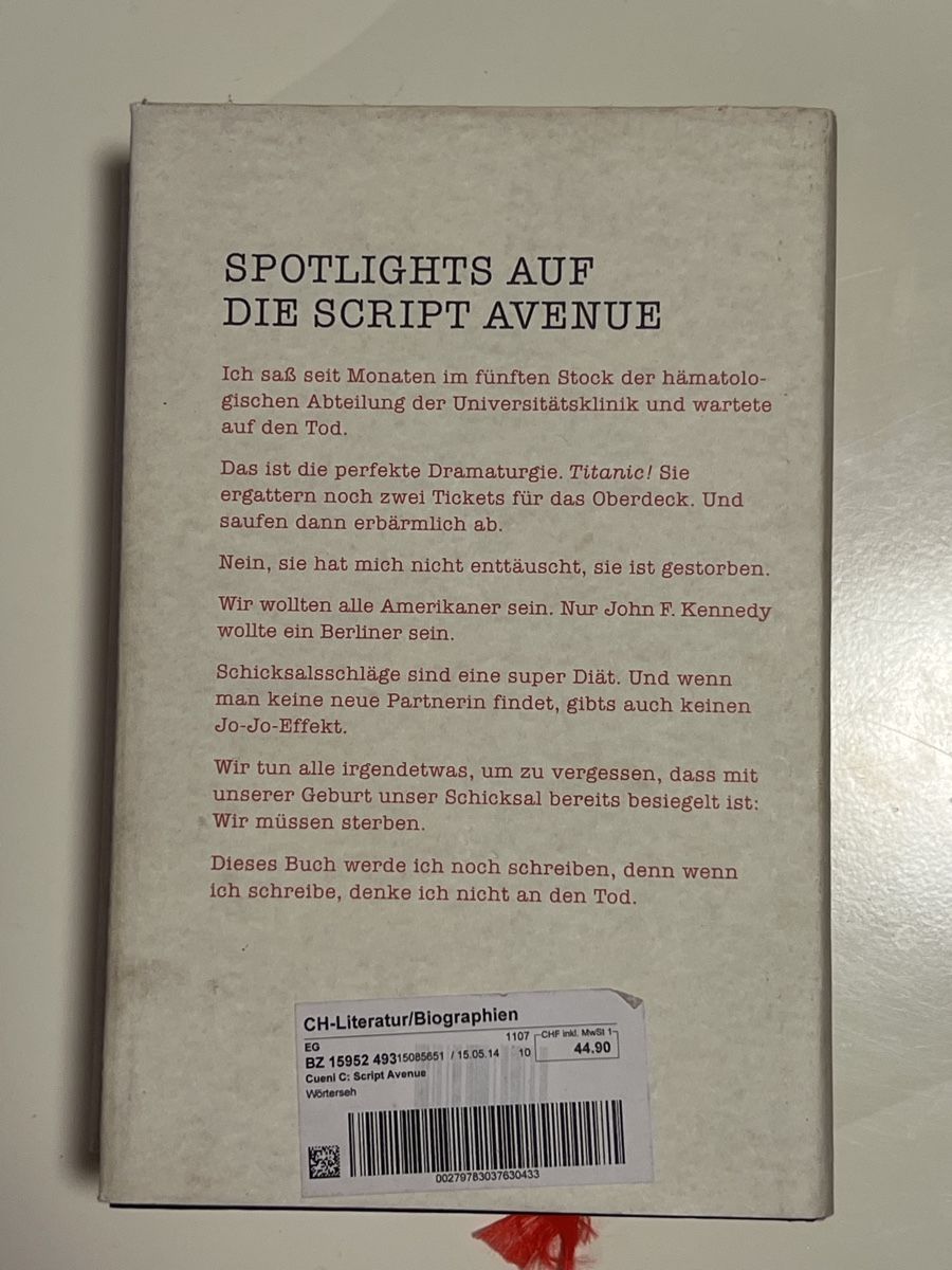 Libri: Claude Cueni - Script Avenue, Roman – Usato da Schliern b. Köniz venduto da Corinu59 1