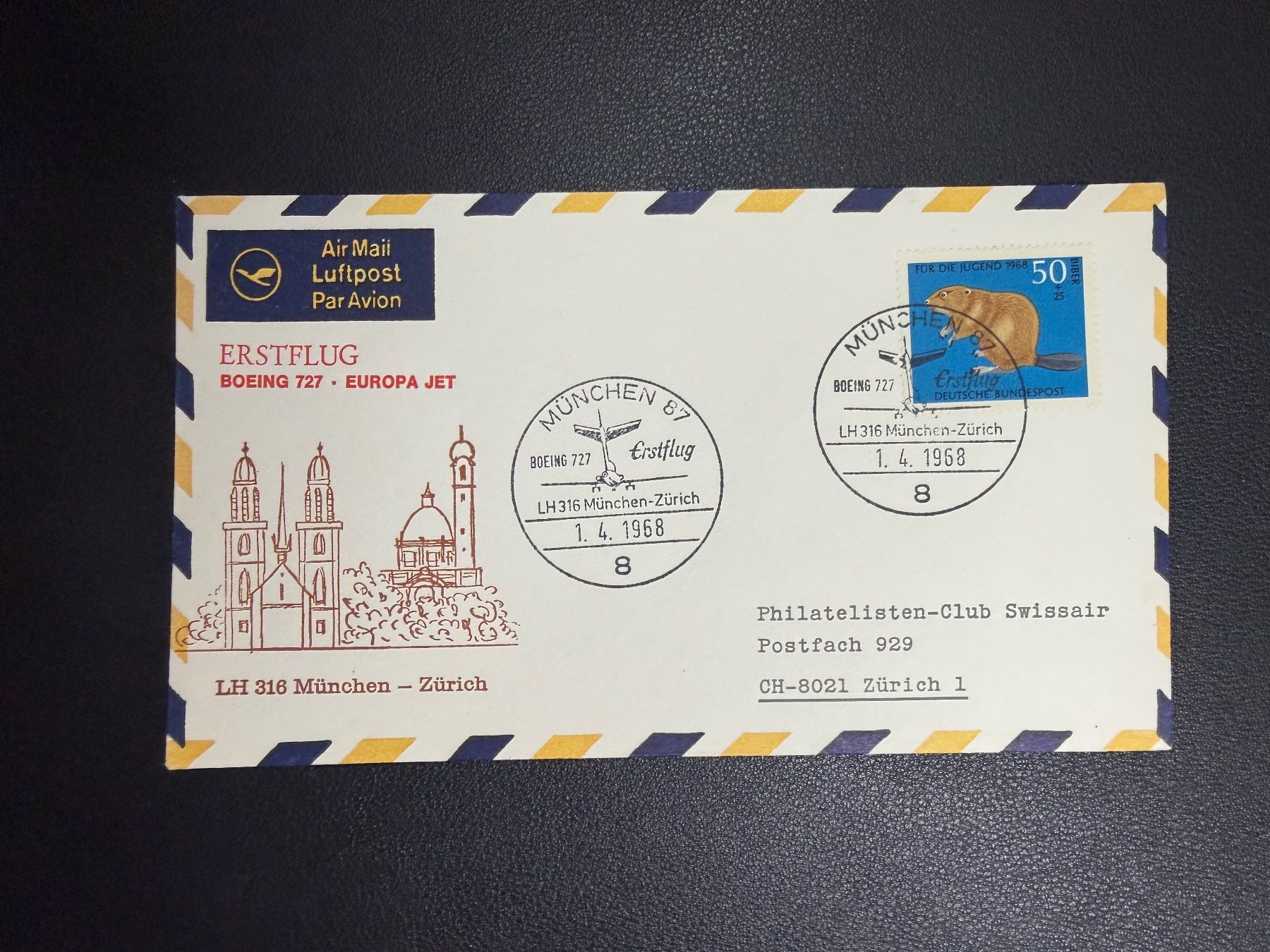 Tutti i francobolli: Lufthansa Erstflug München-Zürich 1968 – Usato da oberrüti venduto da jeanmei