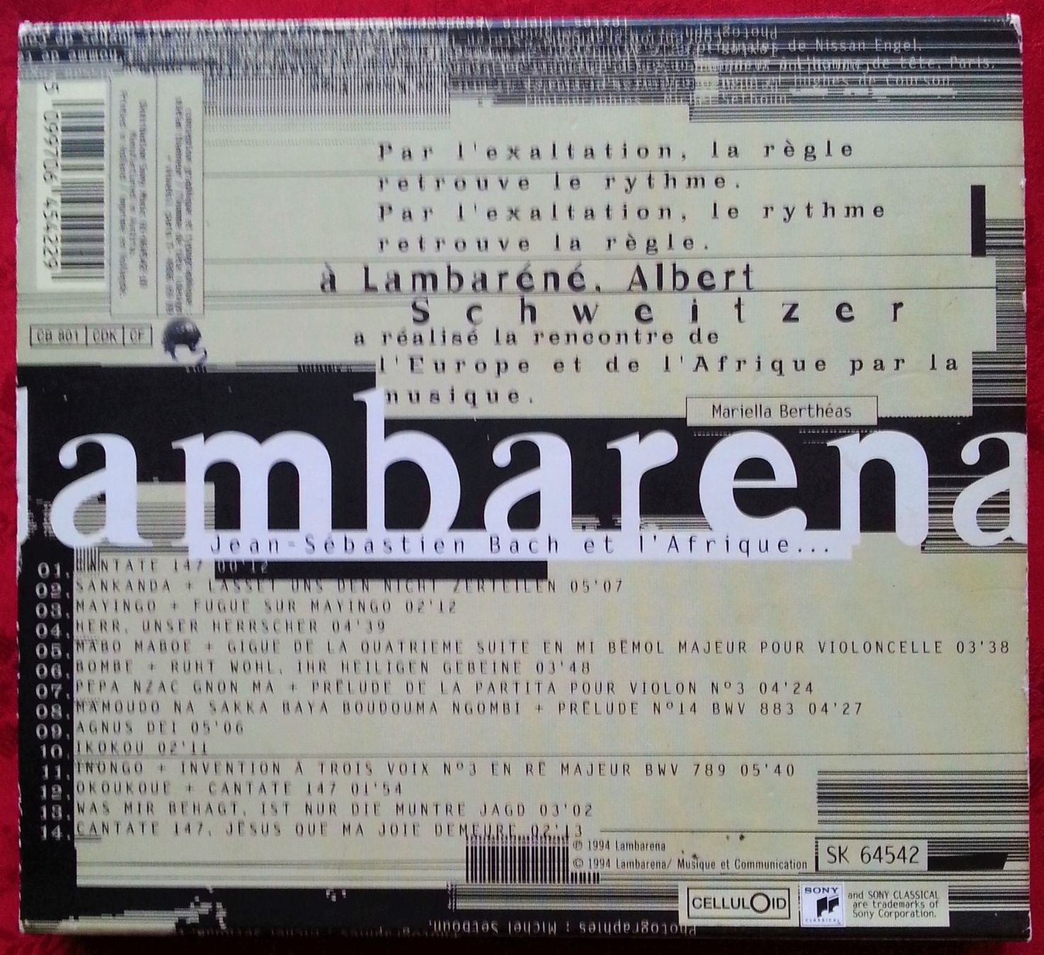 CD: CD LAMBARENA - Bach to Africa, 1993 – Usato da Oberriet SG venduto da Manick 1