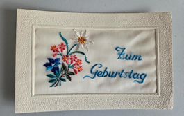 Alte bestickte Geburtstagskarte, Rarität, Vintage!