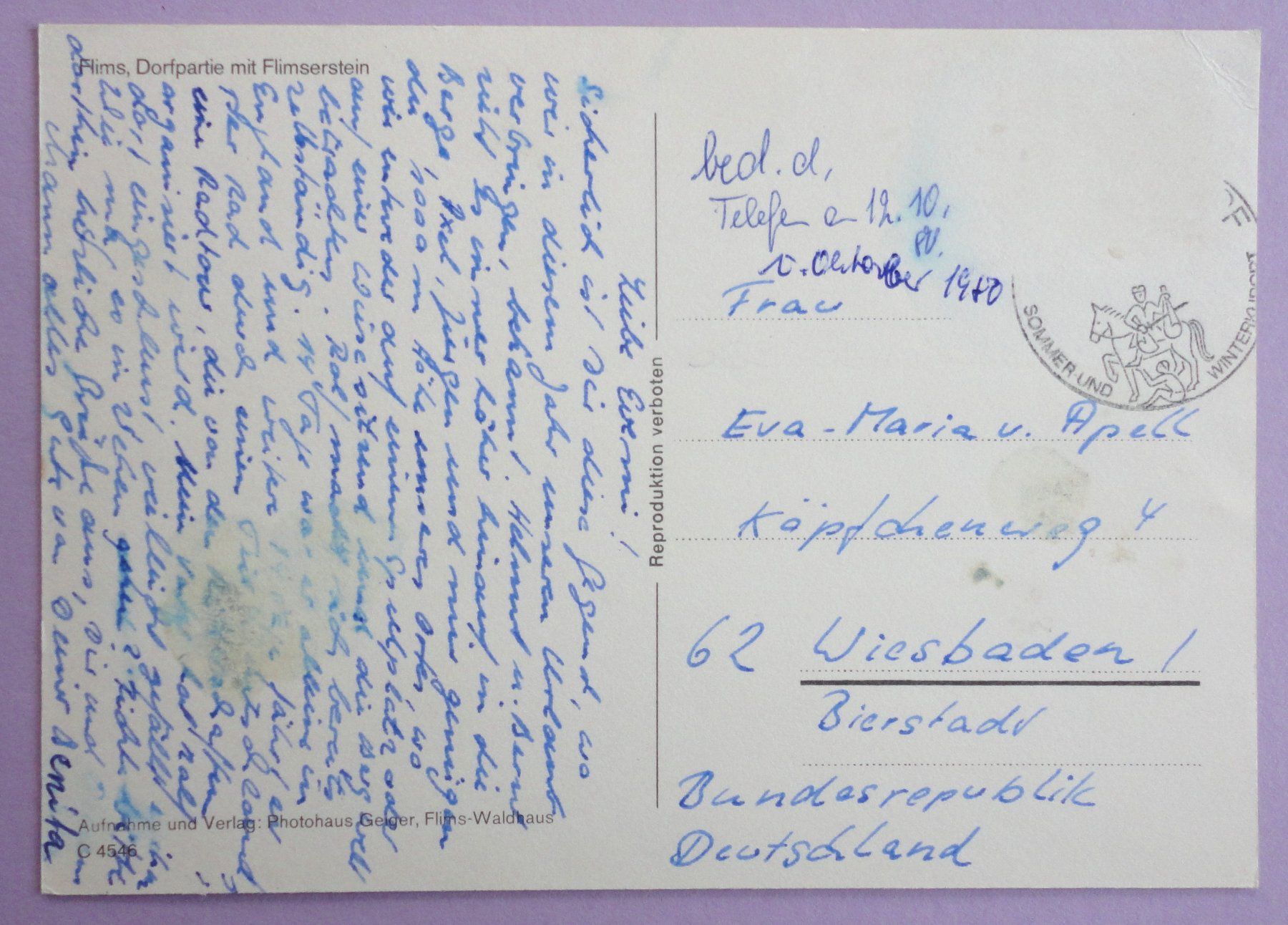 Cartoline postali: Flims, Dorfpartie mit Flimserstein – Difettoso da Fétigny venduto da Billy2miny 1