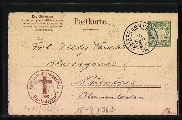 Cancelleria postale: Oberammergau, Passionsspiele 1900, Offiz – Usato da Berlin venduto da bartko-reher 1
