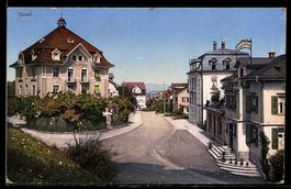Künstler-AK Uzwil, Ortsansicht mit Hotel