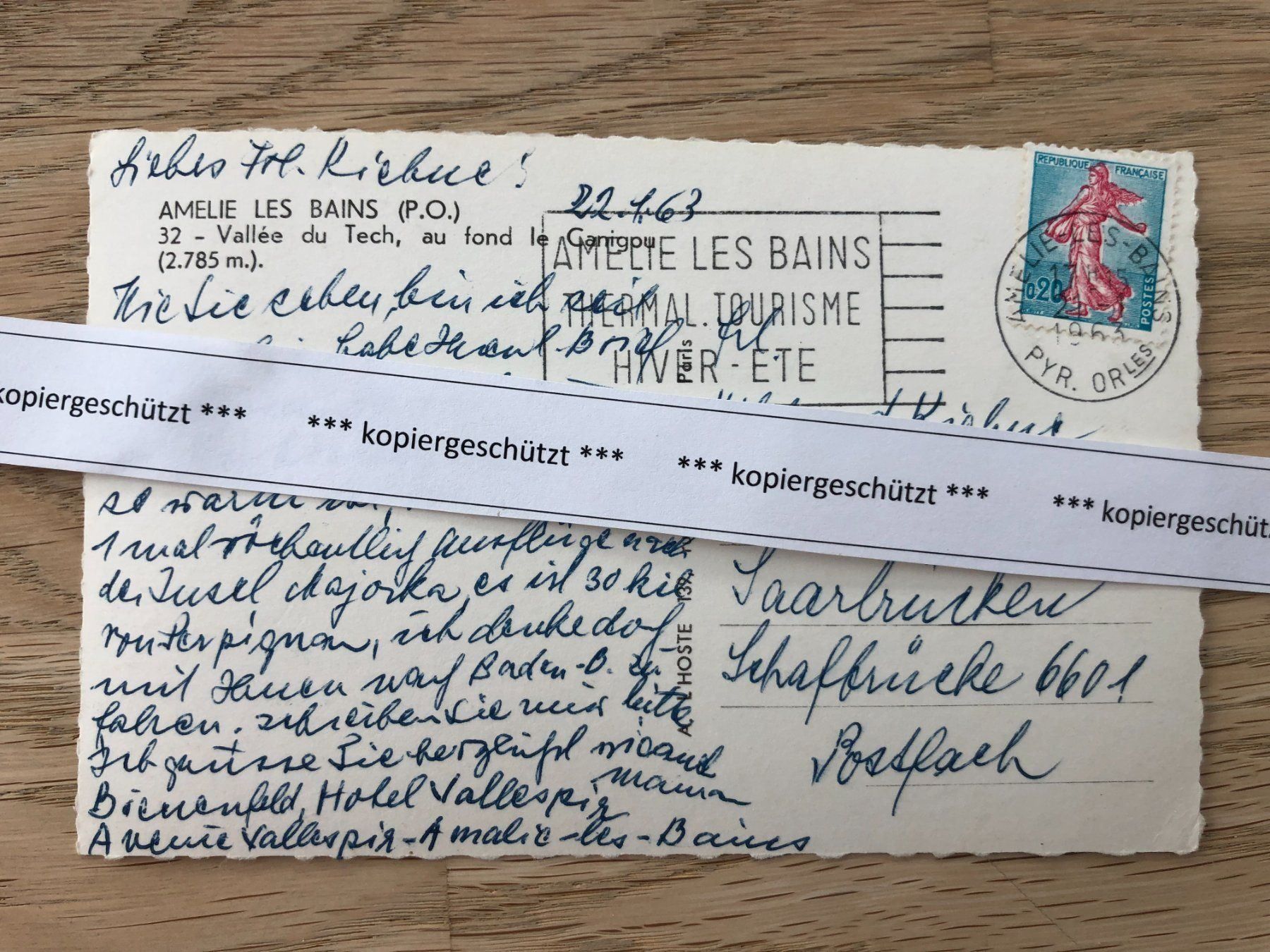 Cartoline postali: Amelie les Bains 1963 – Usato da Hefenhofen venduto da Bierinder 1