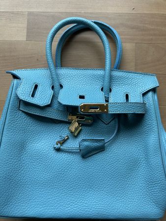 Handtasche Leder hellblau guter Zustand ähnlich Birkin