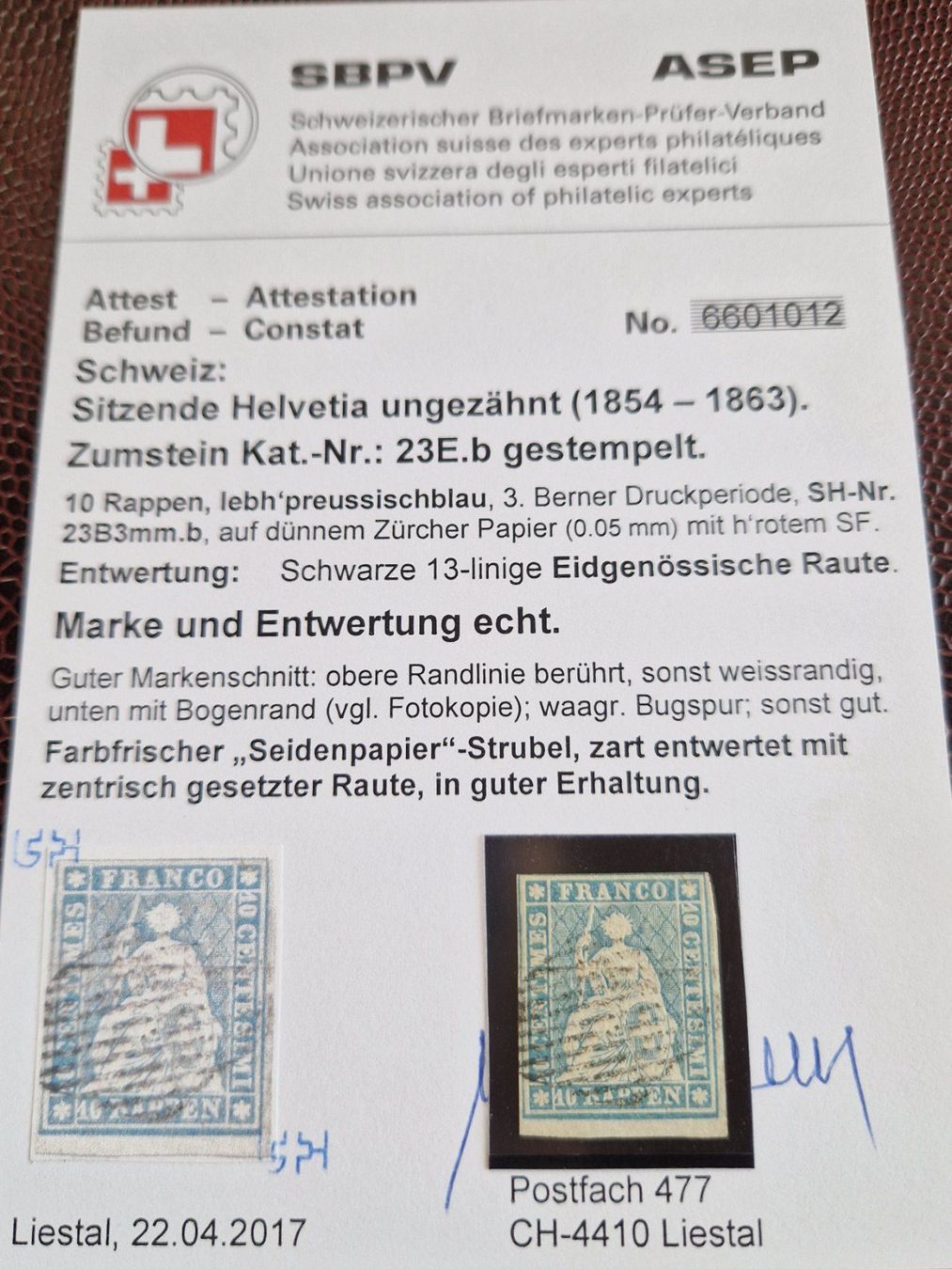 Tutti i francobolli: Strubel 23Eb, Attest, Bogenrand, ab 1.- – Usato da Burgdorf venduto da Glossy01