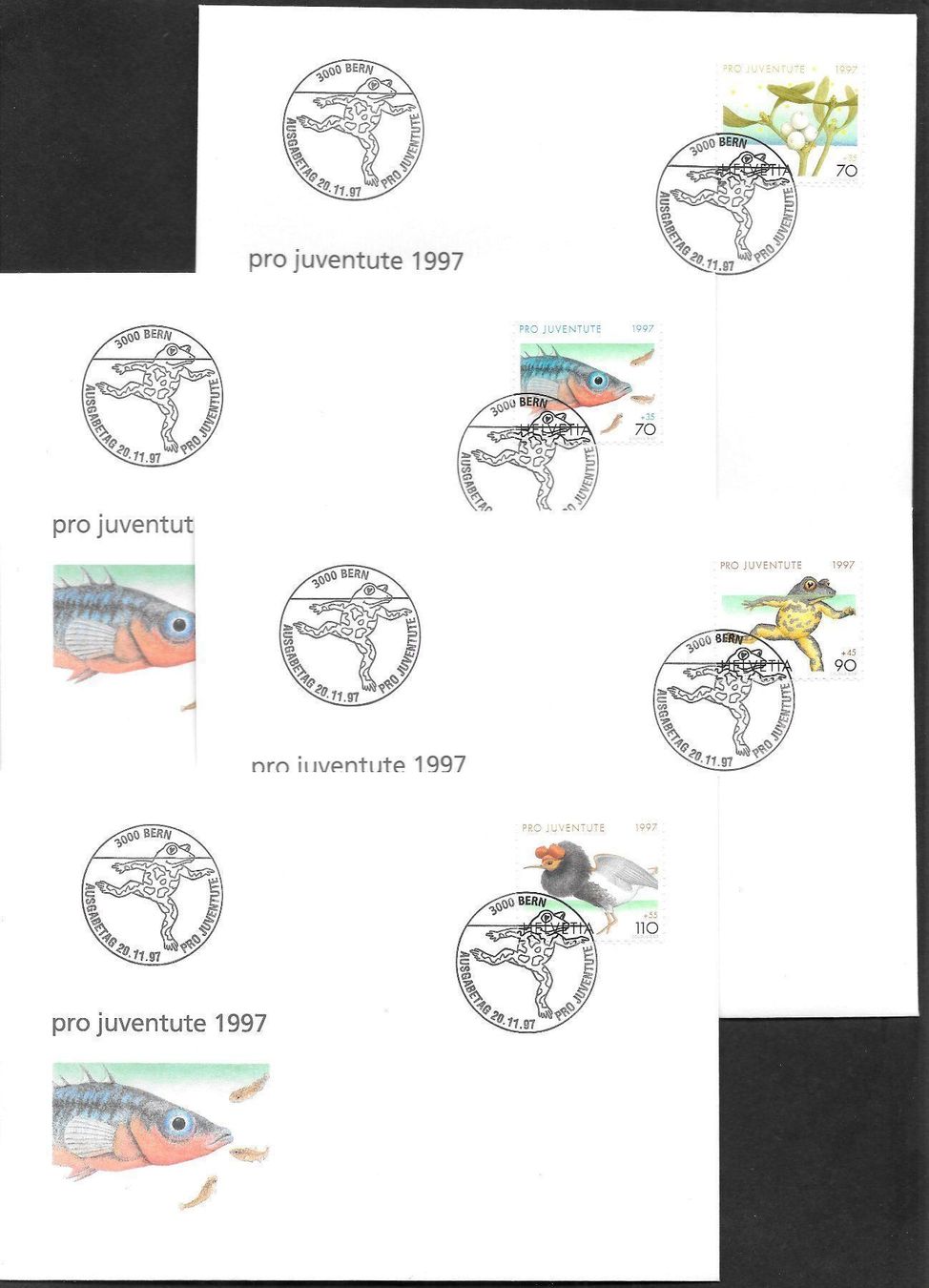 Tutti i francobolli: 4 FDC Pro Juventute 1997 Serie Einzelmarken ET 20.11.1997 – Nuovo (secondo la descrizione) da Olten venduto da clotaldi