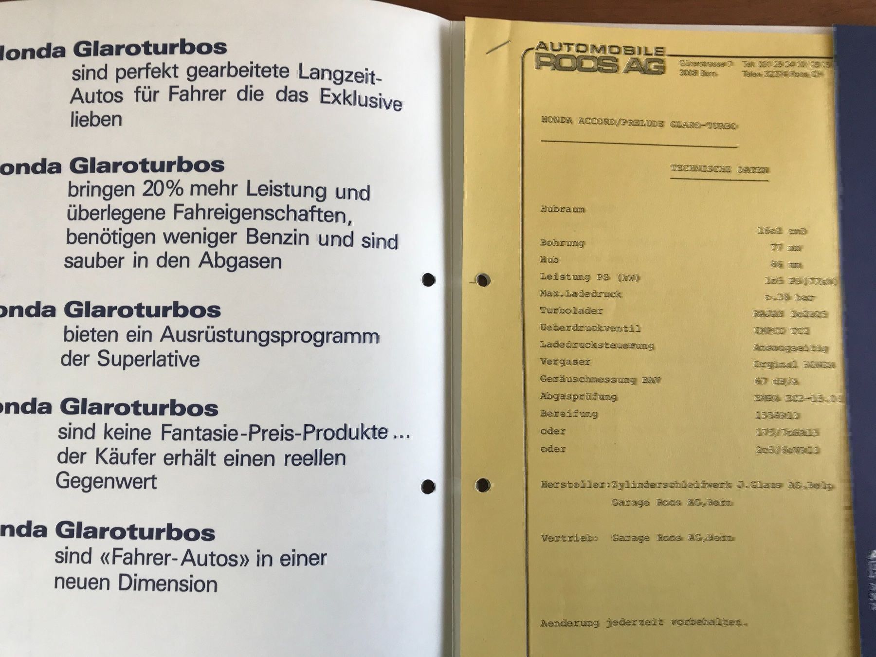 Honda Documenti: Honda Turbo Prospekt – Usato da Balterswil venduto da Jeko1967 1