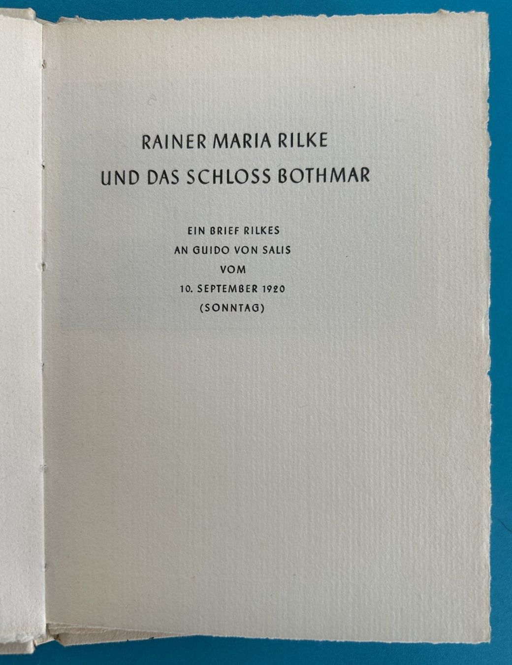 Libri: EIN BRIEF RILKES – SCHLOSS BOTHMAR – Usato da Zürich venduto da Domus09 2