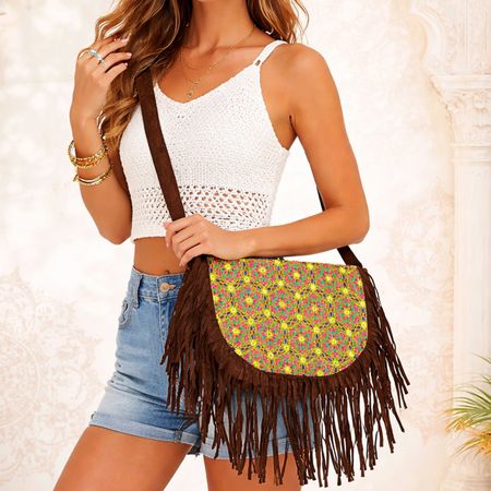 Schultertasche Fransen Tasche Umhängetasche Hippie Braun
