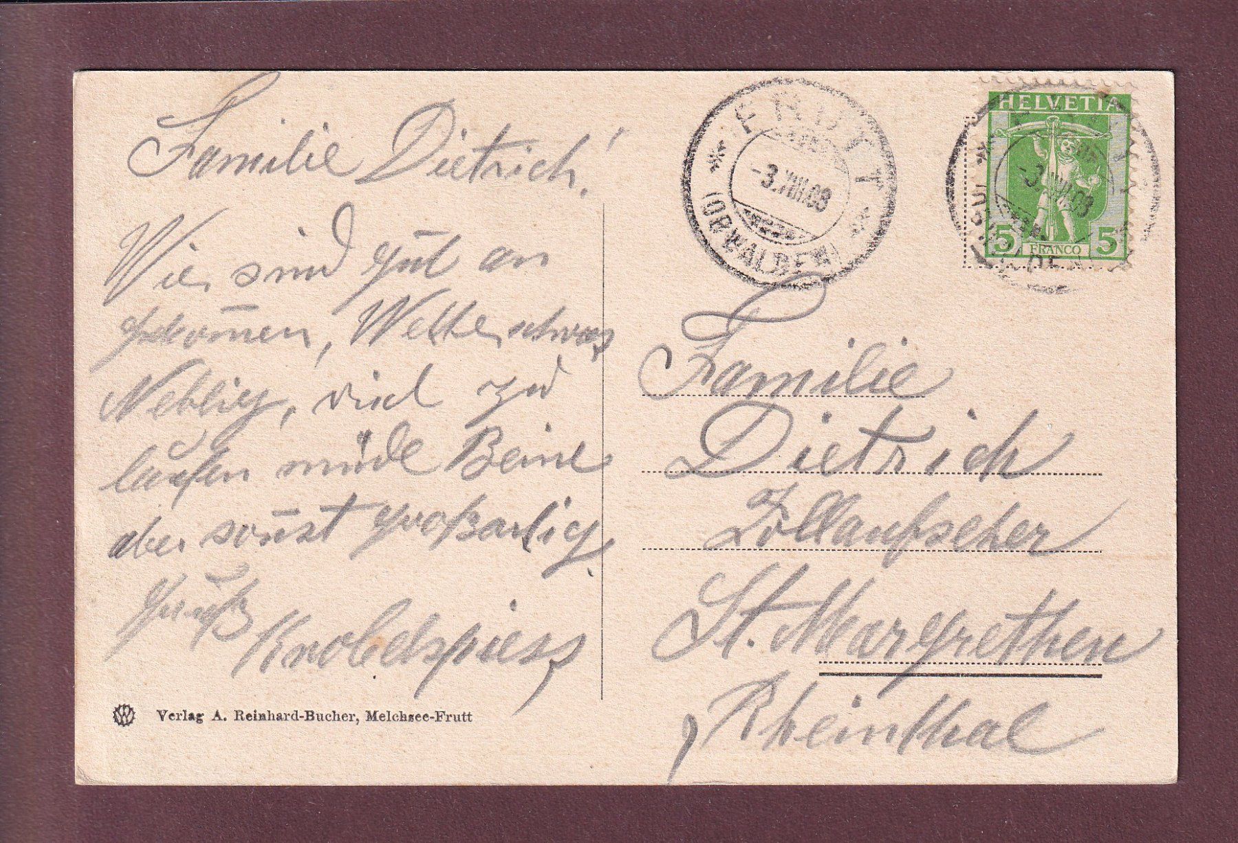 Cartoline postali: MELCHSEE - Wendenstöcke - 1908 – Usato da Pully venduto da nicecards 1