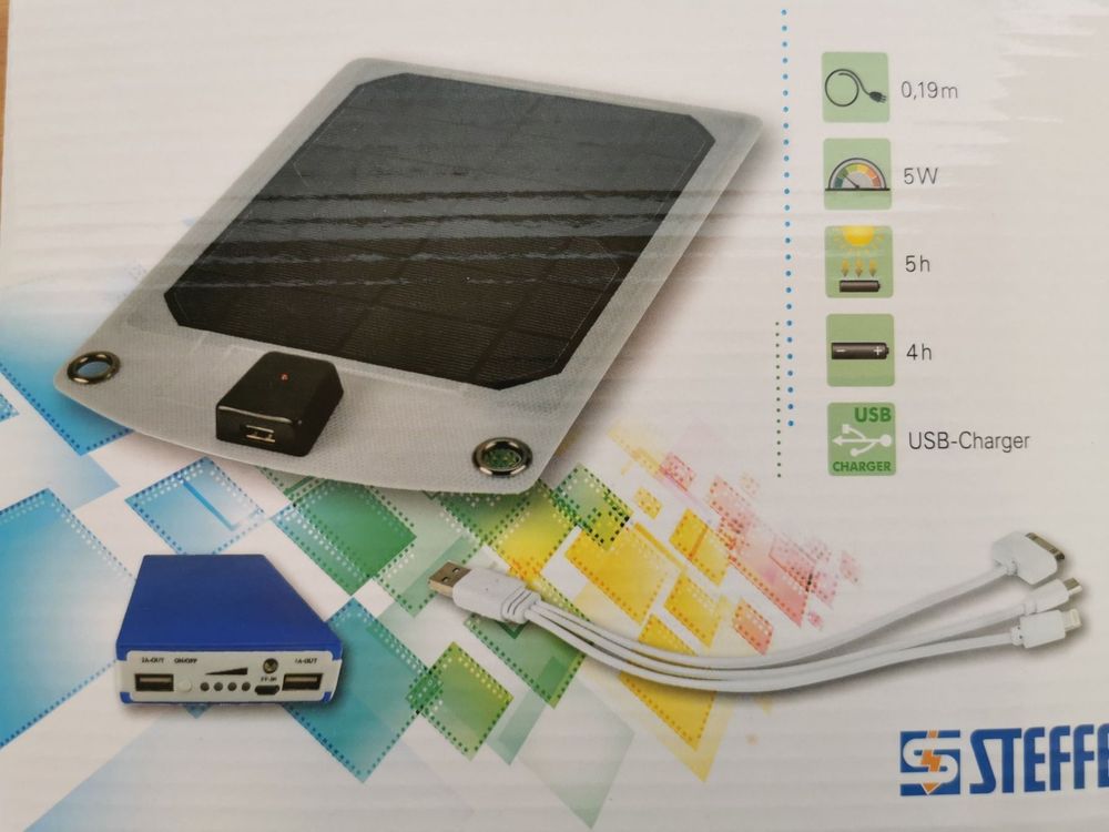 Dispositivi a energia solare: NEUES Solar-Panel  m. Powerbank 4000 mAh, Lagerräumung! – Nuovo e nell'imballaggio originale da Gebenstorf venduto da monschala 1