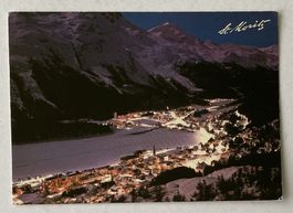 St. Moritz bei Nacht, mit Helvetia 40 Rappen Briefmarke