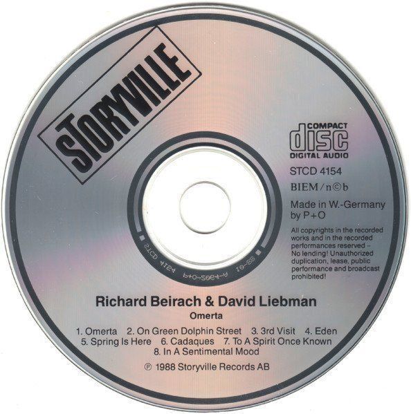 CD: Richard Beirach with David Liebman - Omerta – Usato da Unterbäch venduto da gond 2
