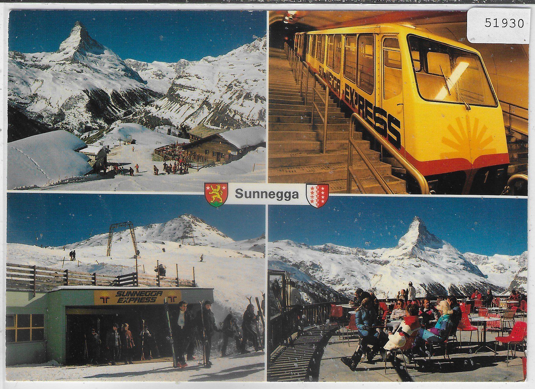 Cartoline postali: Sunnegga - Sunnegga-Express, Bergstation, Restaurant – Usato da Ettingen venduto da Kartenplanet