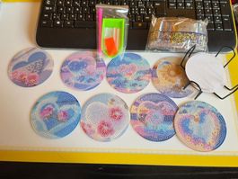 DIAMOND PAINTING GLAS UNTERSETZER 8 STK. HERZEN