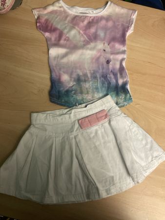 Sommerrock mit rosa Schleife und Einhorn-Print T-Shirt Gr.98