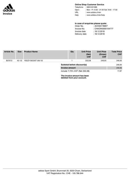 Adidas 2024 yeezy invoice