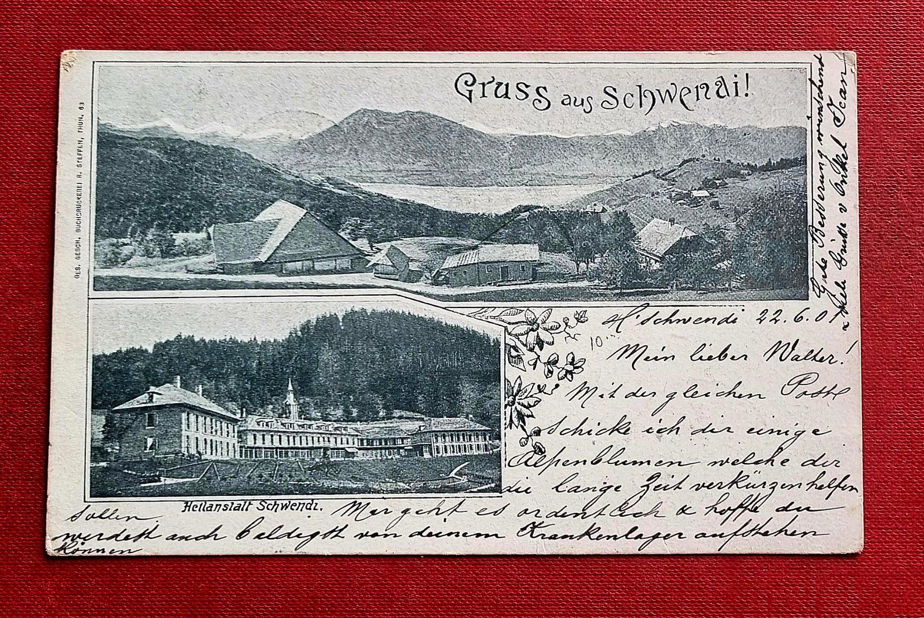 Ansichtskarten: Schwendi bei Thun - Thunersee - Heilanstalt - 1901 – Gebraucht aus Rothrist von RROENK