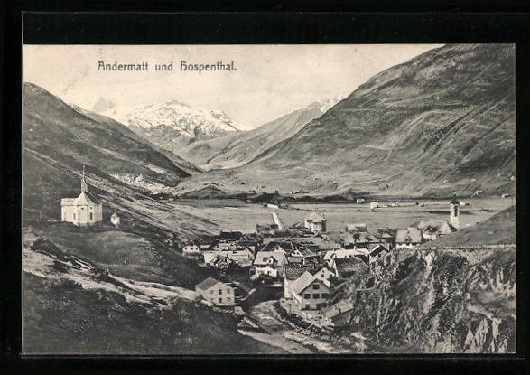 Cartoline postali: AK Andermatt, Ortsansicht mit Hospenthal – Usato da Berlin venduto da bartko-reher